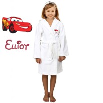 Red Car Cartoon Design & Custom Name Embroidery on Kids Hooded Bathrobe